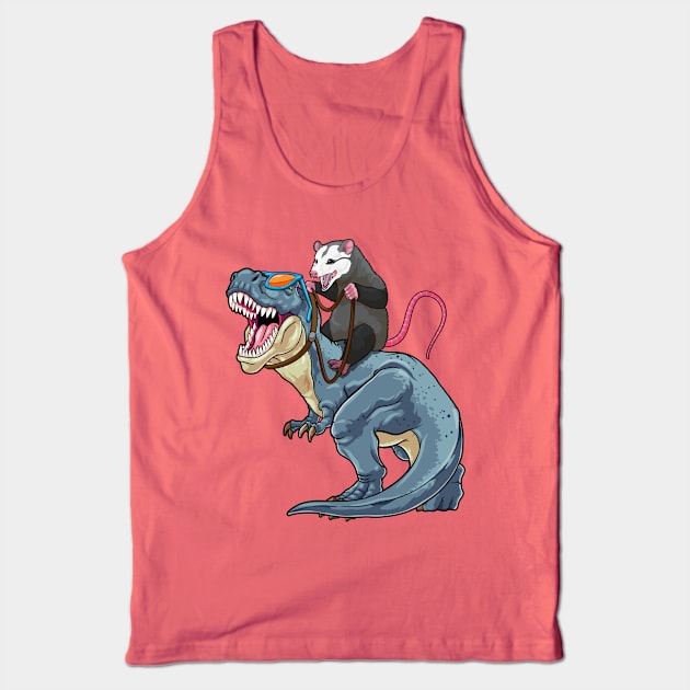 Opossum Outrider: Dino-Riding Daredevil Tank Top by GoshWow 